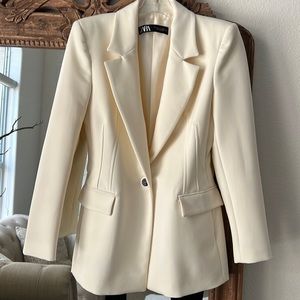 Zara Fitted Button Blazer Ecru